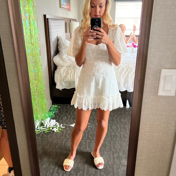 FANCY A SPRITZ MINI DRESS - SQUARE NECK DRESS IN WHITE EMBROIDERY - Picture 4 of 5